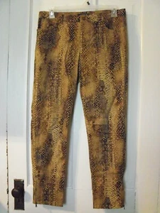 Size 10 Lauren Ralph Lauren Brown Snake Print Jeans Cropped Ankle Zipper - Picture 1 of 6