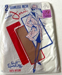 Calze a rete vintage Jerri senza cuciture (due paia) tono beige taglia 9 1/2 NOS - Foto 1 di 3