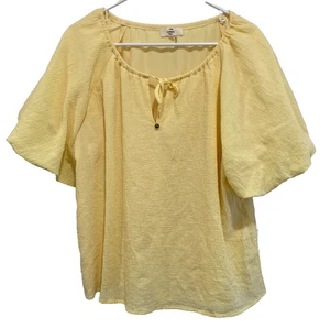 Entro Bubble Sleeve Top Peasant Boho Soft Neck Tie Yellow Medium - Picture 1 of 6