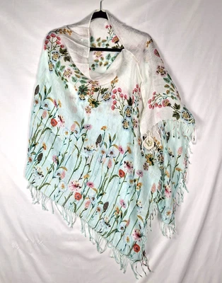 Spartina 449 Scarf Poncho Field Flowers Blue O/S - Image 1 of 4