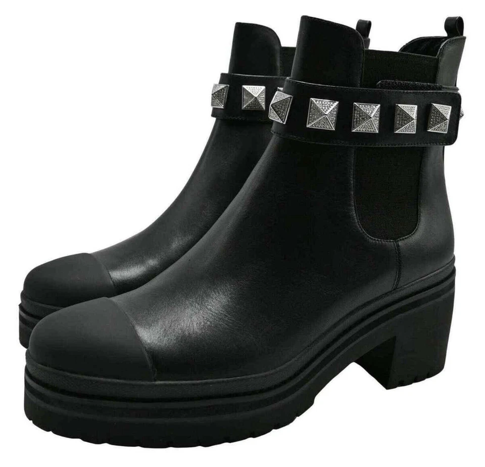 Botas Michael Kors Glenn de cuero negro con tachuelas talla 6 Foto 1 de 4