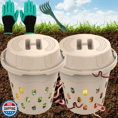 Paquete de 2 compostadores de gusanos enterrados TOP XIAN, contenedor de compost de gusanos para exteriores para jardín  Foto 1 de 4