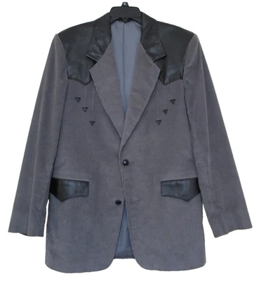 CHAQUETA BLAZER DE COLECCIÓN PIONEER WEAR GRIS PANA 42L Hombres Vaquero Occidental Borde de Cuero Foto 1 de 4