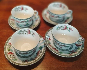 Set of 4 - Indian Tree - Cup & Saucer - Johnson Bros England -Green Key Cream - Picture 1 of 5