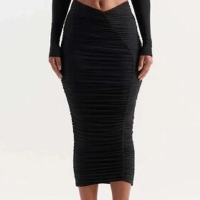 Naked Wardrobe Black Jersey Pull on Ruched Pleated Midi Skirt | XS - Image 1 of 4