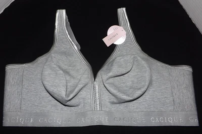 New Cacique Stretch Cotton Unlined Full Coverage No-Wire Bra 44C  Gray Soft Cup - Image 1 of 3