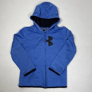 Under Armour Boys Full Zip Hoodie Size 7 Youth Blue Logo Sleeve Jacket - Picture 1 of 11