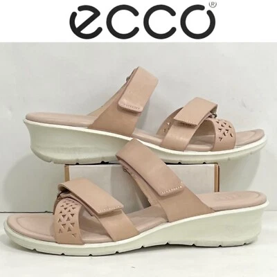 Ecco 女式 Felicia 滑坡楔形皮革凉鞋 10 码米色  — 第 1/4 张图片