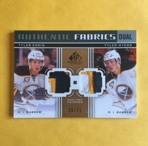 ENNIS/MYERS (BUFFALO) 11-12 SP GAME USED AUTHENTIC FABRICS DUAL PATCHES 25/25 