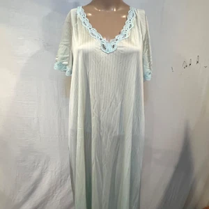 Lorraine Nylon Nightgown L Pale Green Lace Trim Full Length Lingerie VTG - Picture 1 of 7