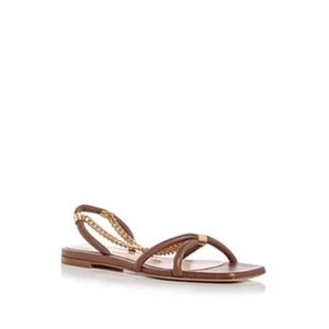 Gianvito Rossi Minerva Strappy Chain Sandals Women's 37/7 US Brown/Gold Slip On - Picture 1 of 17