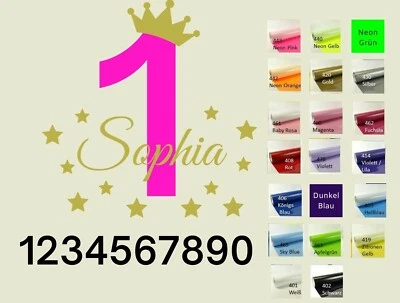  Bügelbild Geburtstag Name Krone Zahl & Sterne Bügelmotiv Flexfolie - Bild 1 von 3