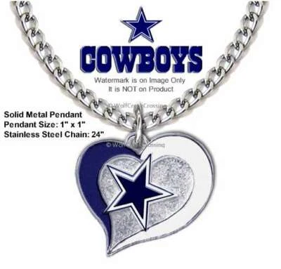 Ожерелье DALLAS COWBOYS 24 дюйма из нержавеющей стали с металлическим логотипом LOVE сердце футбол НФЛ - Изображение 1 из 4