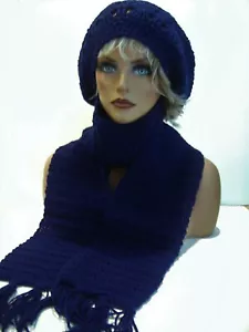 NEW NAVY BLUE RASTA HAT AND SCARF SET BERET CLOCHE BAGGY SLOUCHY TAM HIPPIE - Picture 1 of 3