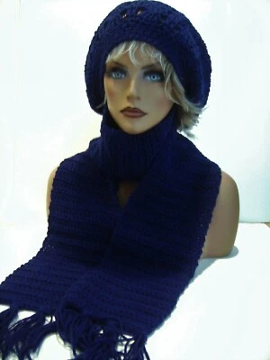 НОВЫЙ ТЕМНО-СИНИЙ РАСТА ШЛЯПА И ШАРФ КОМПЛЕКТ БЕРЕТ CLOCHE МЕШКОВАТЫЕ ГРОМОЗДКИЙ ТАМ ХИППИ  - Изображение 1 из 3