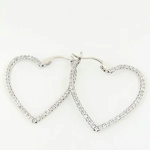 Elegante contorno de aro de corazón brillante de plata de ley 925 sólida - Imagen 1 de 5