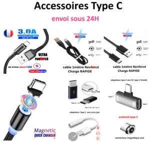 Cable Adaptateur Type C S20/10/9/8 A71/51/41/21/90/80/70/60/50/40/30/20/10/8 - Photo 1 sur 16
