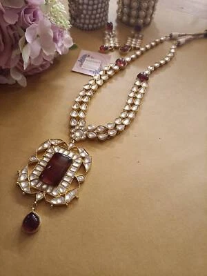 VeroniQ Trends--Long Maharani Necklace In Kundan With Semi Precious Ruby Stones - Image 1 of 4