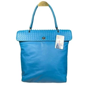 Bottega Veneta Cobalt Blue Woven Flappy Tote Bag Travel Business Purse Stachel - Picture 1 of 14