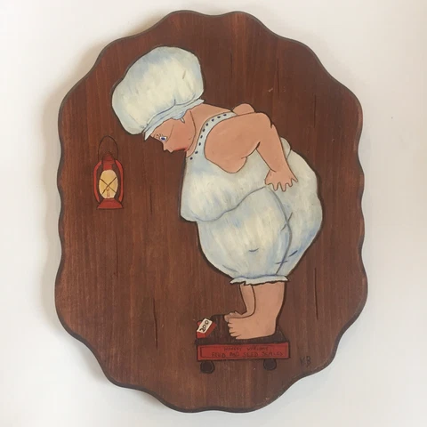 Funny Woman On Scale Handmade Wooden Wall Art Hanging 10x13”  Signed, Unique! Cover