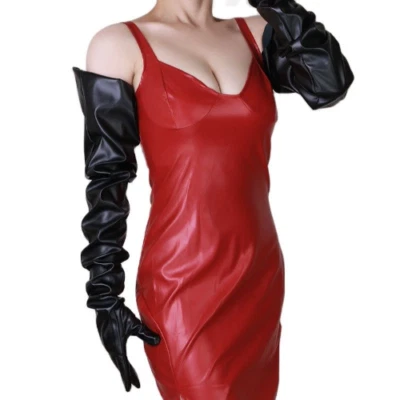 Guantes unisex de cuero sintético PU negro mate L mangas de globo grandes para hombre y mujer Foto 1 de 4