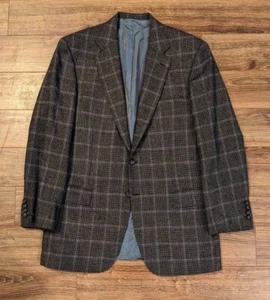 Brioni Parliamento Wilkes Bashford Mens Wool Silk Gray Windowpane Sport Coat 40R - Picture 1 of 14