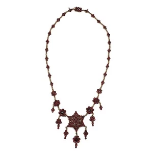 Collana granato antico 43 cm gioiello storico donna metallo dorato - Foto 1 di 20