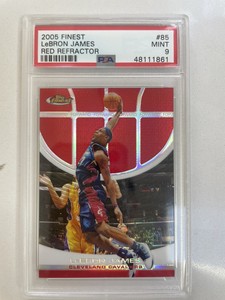 2005 Topps Finest LEBRON JAMES Red Refractor /169 #85 SP PSA 9