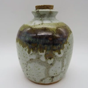 Handmade Ceramic Pottery Jar with Cork, Glazed Interior 5-1/2" 13" Circumference - Picture 1 of 9