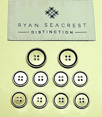 RYAN SEACREST replacement button 10 silver tone metal 4hole raised rim Fair Cond - Image 1 of 4