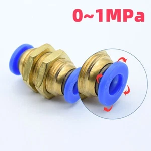 Fitting for Air Water Sizes 4,6,8,10,12mmBulkhead Connector Pneumatic Push-In - Picture 1 of 13