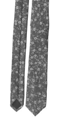 GORGEOUS TIE | Classic Mens Cotton Flowers Grey Floral Pattern Necktie - Imagem 1 de 2