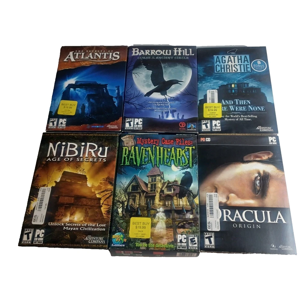 PC CD 6 Games Adventure Mystery Atlantis Agatha Christie Dracula Complete BOX - Image 1 of 3