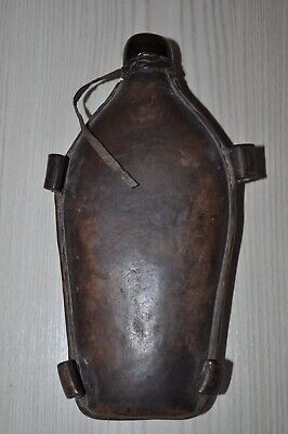 Alte Feldflasche,Glas Trinkflasche Krieg 1870/71,Ausrüstung Soldaten,Leder • 107.30€