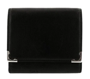 Authentic CARTIER Black Leather Coin Pouch Mini Clutch Wallet France Unisex - Picture 1 of 8