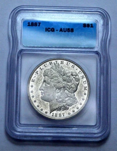 1887-P ICG AU58 Morgan Dollar SCARCE UNC Silver Coin, Looks PROOF LIKE! - Picture 1 of 5