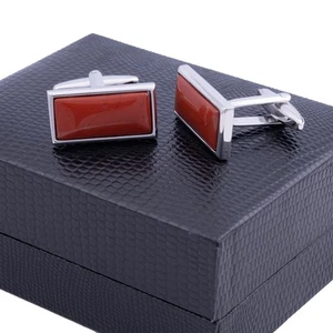 NWT KENSINGTON CUFFLINKS brass red jasper luxury made in England - Picture 1 of 2