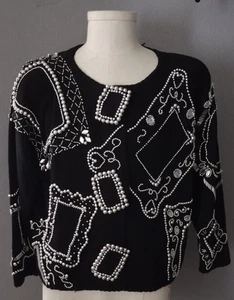 Michael Simon schwarzer Pullover Perlen Bilderrahmen Größe L - Bild 1 von 9