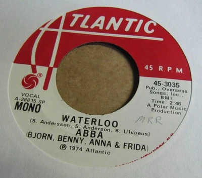ABBA Waterloo 45 stereo/mono PROMO EX+ Happy Hawaii 45 ATLANTIC Vinyl 3387 3035 - Image 1 of 4