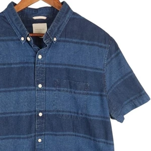 American Eagle Hemd Herren XL Blau Kurzarm Knopfleiste Gestreift Tasche Freizeit - Bild 1 von 10