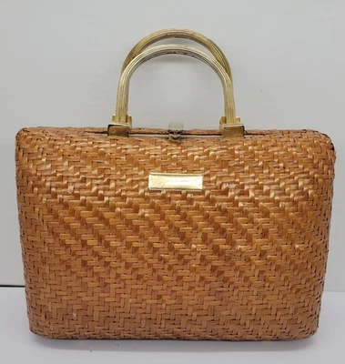 Vintage KORET White Wicker Handbag w/ Gold  Metal Handle & Hinges - Image 1 of 4