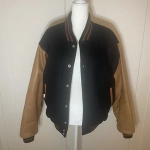Golden Bear - Varsity Jacket Black / Brown Real Leather Wool - USA Bomber Mens S - Picture 1 of 9