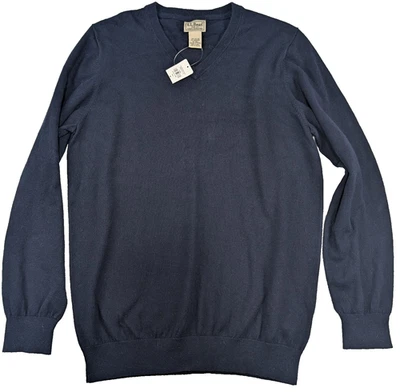 LLBean Cashmere Blend V-Neck Pullover Navy Blue Sweater Jumper Men L Tall NWT - Image 1 of 4