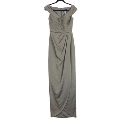 La Femme Womens size 0 dress 25206 Pewter Surplice off the shoulder column gown - Image 1 of 4