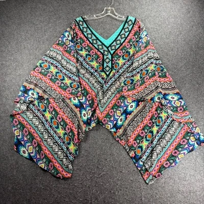 Double D Ranchwear Boho Caftan Poncho Top XL Tribal Aztec Western Kimono Beaded - Image 1 of 4