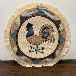 Vintage Handmade Embroidery Hoop Wall Art Rooster Compass Farmhouse Country Chic - Picture 1 of 5
