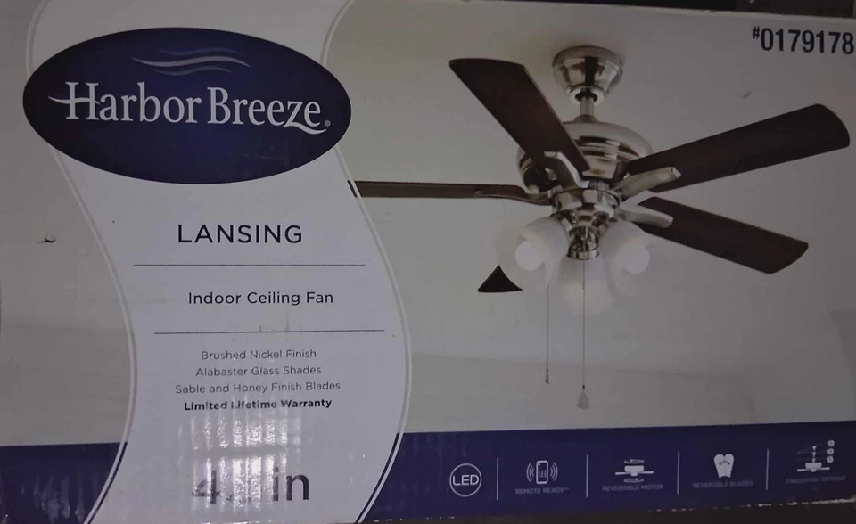 Harbor Breeze Lansing 42-in Brushed Nickel with Sable/Honey Indoor Ceiling NEW - Image 1 of 3