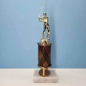 Vintage Golf Trophy Marble Base Wood Column, 1990, 10.15" Tall - Picture 1 of 13