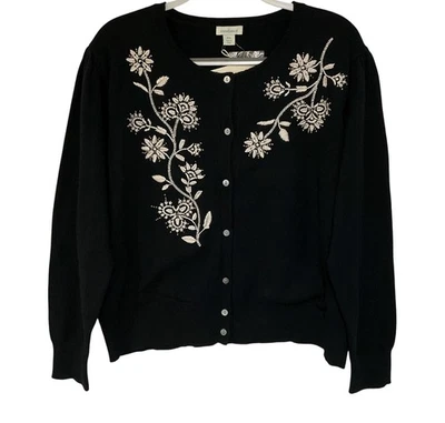Sundance Mujer Andrina Cárdigan Suéter Floral Bordado Clásico NEGRO XXL NUEVO Foto 1 de 4