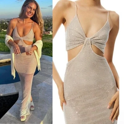 Vestido Largo Alice and Olivia Havana Cadena Adornado Recorte Talla 6 Nuevo con Etiquetas Foto 1 de 4